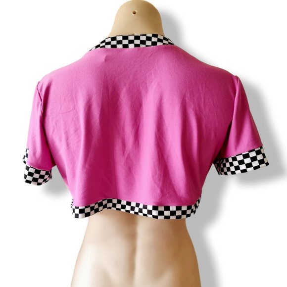 Pink and white cosplay / dress-up costume, car racing flag girl top fits AU 6-14 - Picture 3 of 6